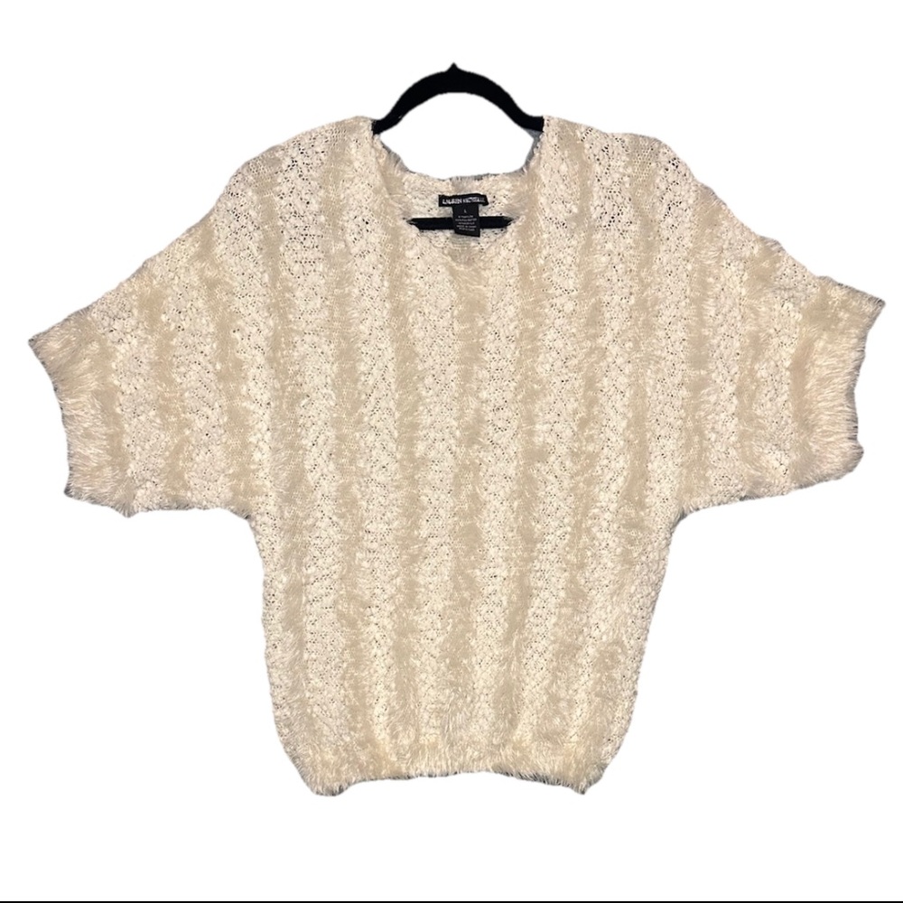 Lauren Michelle SweaterFuzzy Dolman Sleeves Cream Crochet Sweater Size large
